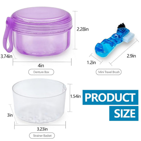 Leakproof Denture Case, Purple Denture Soaking Cup, False Teeth Container, Dental Bath Holder Storage Box for Traveling
