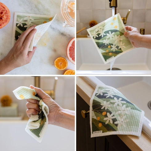 Set 6 Pack Swedish Dishcloths Floral Designs Gift Reusable Compostable Cellulose Sponge Cloth Eco-Friendly Paper Towel