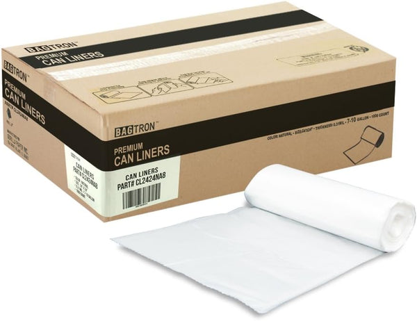 7-10 Gallon Trash Bags, 8 Micron High Density Garbage Can Liners, Natural Clear, 24" x 24", 1000 Count