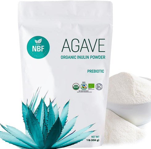 NBF Organic Agave Inulin Powder (16 Oz) - Gluten-Free Digestive Fiber for Gut Health, Keto & Kosher