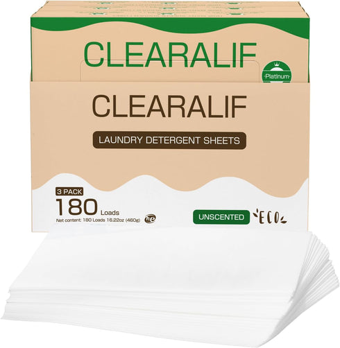 Laundry Detergent Sheets - Up to 180 Loads, Fresh Unscented, Eco-Friendly, Lightweight, No Plastic