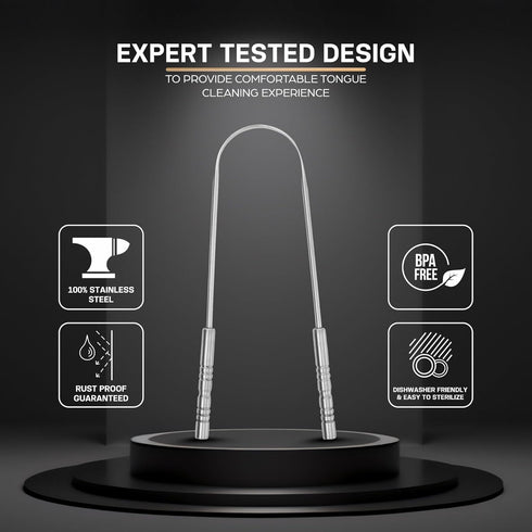 Metal Tongue Scraper for Adults, 100% Stainless Steel U-Shaped Cleaner for Fresh Breath & Oral Hygiene Essentials (Pack
