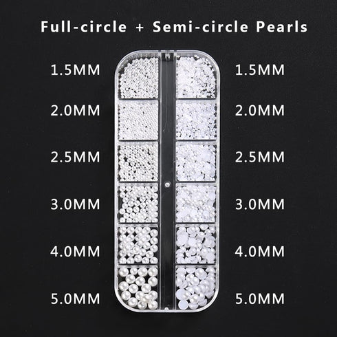 Multi Sizes Round and Half Round Pearls 3D Nail Charms, White Flatback Pearls for Women Girls Nail Jewelry
