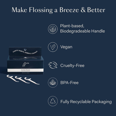 Better & Better Floss Picks, Box of 200, Unflavored Vegan Dental Floss Picks for Adults & Kids