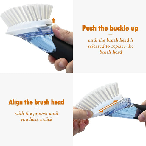 Set 2 Soap Dispensing Replacement Dish Brush Storage with PCS Brush Refills & Holder - RIMAY Dispenser Scrub Cleaning