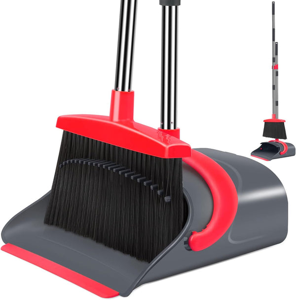 Broom with Dustpan Combo Set, Long Handle Broom and Dustpan for Home Kitchen Room Office Indoor Floor Cleaning