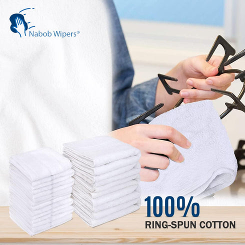 Nabob Wipers 10lb 12x12 Inches100% 10lb) Terry Rags Bulk White Towel Rag Multipurpose Cotton Cleaning Solution Super