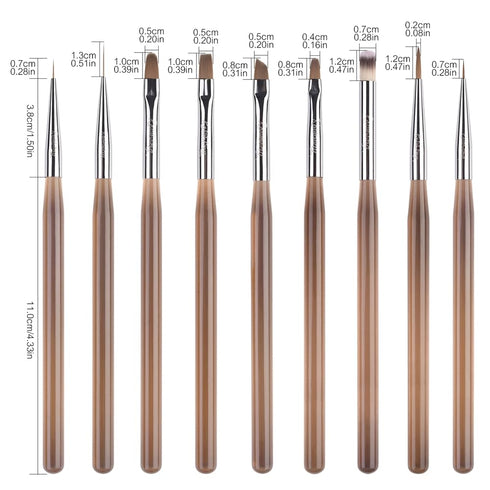 9pcs Nail Art Brush Set, Nail Dotting Tools, Gel Polish Brushes for 3D Nail Art Design and Manicure