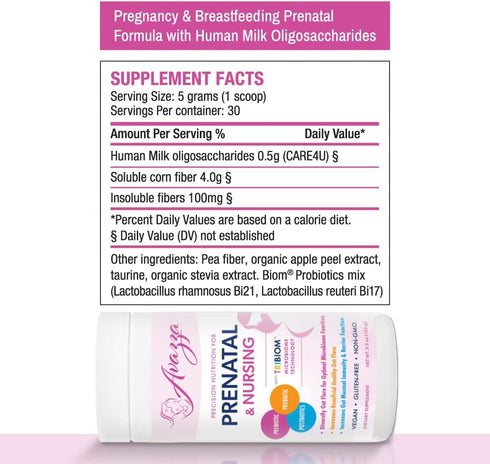 Avazza Prenatal Formula with TriBiom: Probiotics + Prebiotics + PostBiotics - 150g, 30 Servings, 100% Vegan