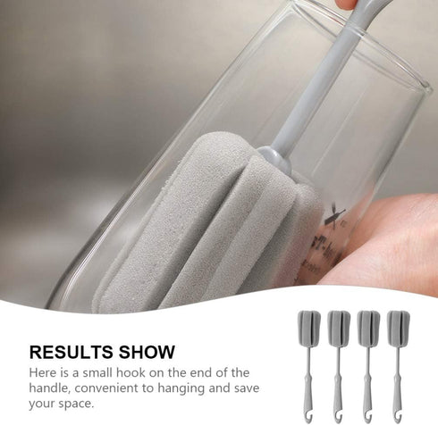 Hemoton Bottle Sponge Brush, 4pcs Long Handle Cup Cleaning Brush for Wine Glasses and Bottles