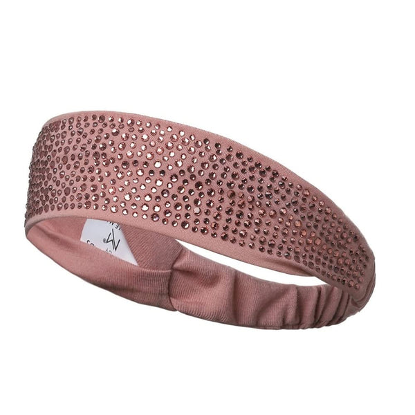Natalie Mills Champagne Elastic Headbands for Ladies, Austrian Crystal Hair Accessories, Trending Rhinestone Headbands