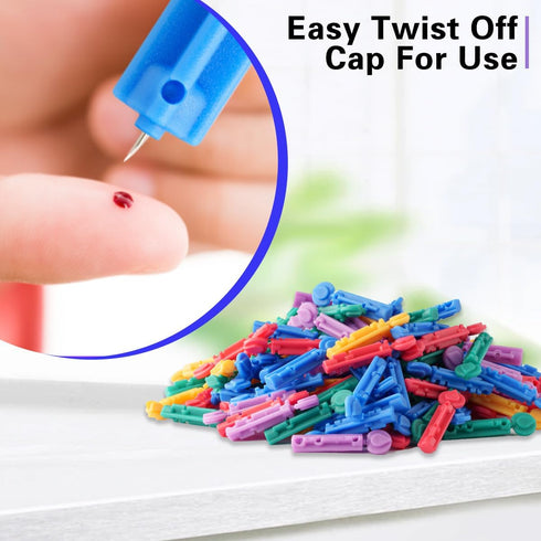 blood Lancets, Single use, 30 Gauge Twist top Lancets for Diabetes Testing, Fits Most Lancing Devices for Blood Sugar Kit and Glucose Meter - 310 Count per box - Multi-color