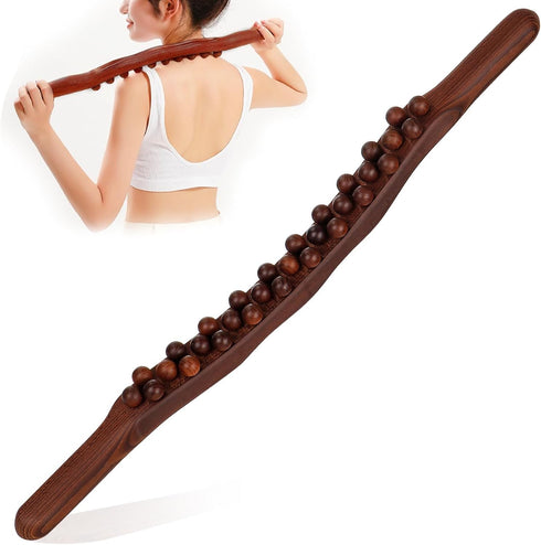 WYJTPONE Guasha Wood Massage Stick Tools,31 Beads Back Massage Roller Stick,Lymphatic Drainage Massager