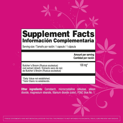 Healthy Circulation & Leg Vein Support Supplement - Ruscus Aculeatus, 60 Count for Leg Health