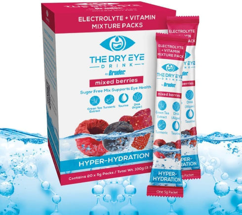 Ultimate Hydration for Dry Eyes - Sugar-Free Electrolyte Powder Packets with Vitamins, Green Tea, and DHA (20 Packets)