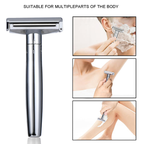 Double Blade Safety Razor - Adjustable Razors with 10 Blades and 1 Stand, Durable for Men and Women
