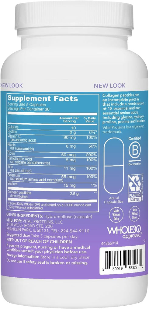 Vital Proteins Collagen Peptides Beauty Edition Capsules - 30 Servings, 2.5g Collagen Per Serving with Biotin & Vitamin