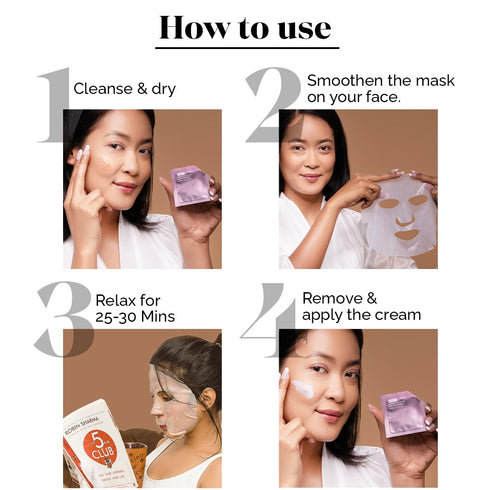 LuxaDerme 3 Step Purify & Protect Tune-Up Kit - Cleansing Scrub, Bio Cellulose Sheet Mask, Booster Cream (Pack of 5)