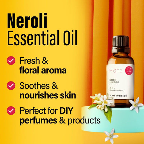 H’ana Neroli Essential Oil, 100% Pure Natural Oil for Skin, Aromatherapy, Soap, Candle Making, 1 Fl Oz
