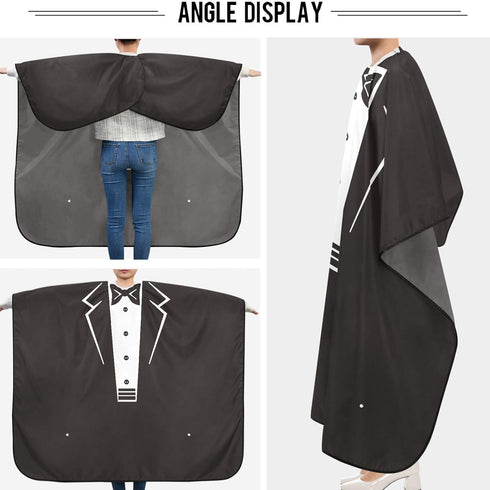visesunny Tuxedo Barber Cape with Black Bow Tie, Anti-Static Hair Cutting Cape, Water-Resistant