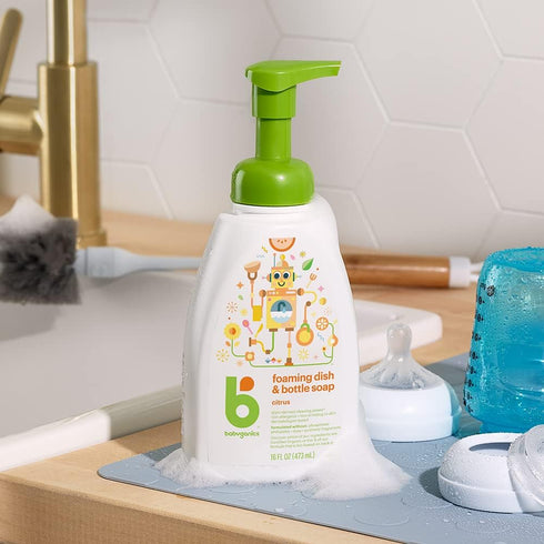 Babyganics Foaming Dish & Bottle Soap, Citrus, Plant-Derived Cleaning Power, 16 Fl Oz (Pack of 3)