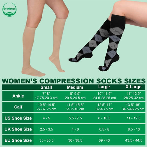 EvoNation Women’s Knee-High Graduated Compression Socks - 15-20 mmHg Moderate Pressure Sheer Socks
