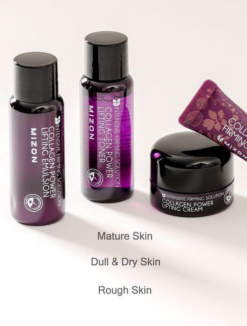 MIZON Collagen Mini Set for Daily Moisturizing, Wrinkle Care, Korean Skin Care Gift Set (Toner+Emulsion+Eye Cream+Face