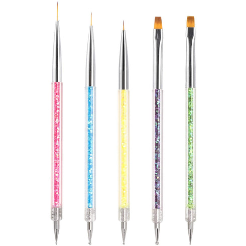 Nail Art Brushes, 5 Pcs Double Ended Fine Liner Brush, Dotting Pen for Nail Gel Polish Detail Drawing