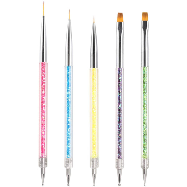 Nail Art Brushes, 5 Pcs Double Ended Fine Liner Brush, Dotting Pen for Nail Gel Polish Detail Drawing