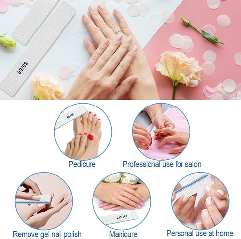 Nail Files 50pcs, 80/80 Grit for Acrylic Nails, Professional Double Sided Jumbo Zebra File