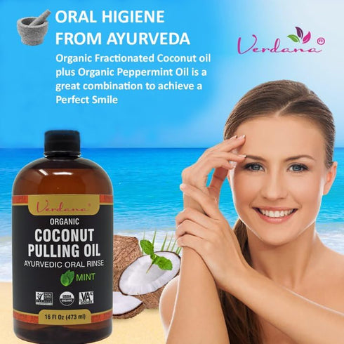 Verdana Organic Coconut Pulling Oil, Big 16 Fl Oz Size, Mint Flavor, USDA Organic Mouthwash for Fresh Breath