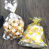 JHere 100 Pack 100Pcs 5.1'' 8.2'' 1.5'' Gold Polka Dot Candy Bags with Gold Metallic Twist Ties, Clear Plastic Treat