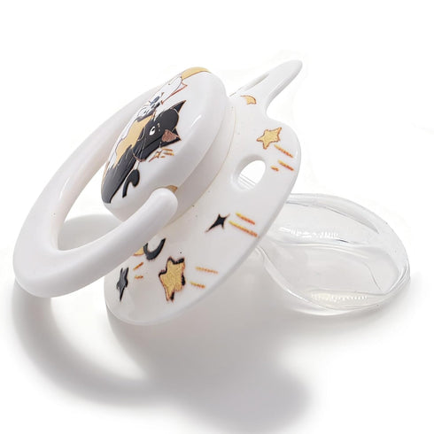 Large Shield Sensory Pacifier Gemini Cat Design Calming Tool with Clip & Case Soft Silicone Soother for Stress Relief