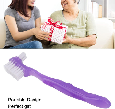 Portable False Teeth Cleaning Brush, Elderly Denture Brush with Container for Home Travel (Purple)