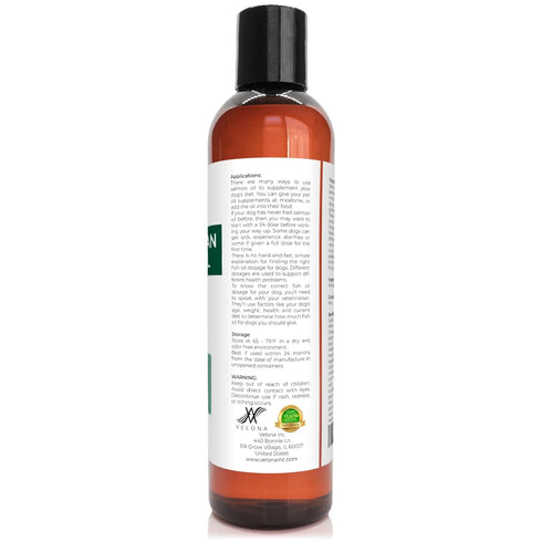 Velona Wild Alaskan Salmon Oil - 8 oz - 100% Pure Refined Oil for Dogs & Cats, Omega 3 Supplement
