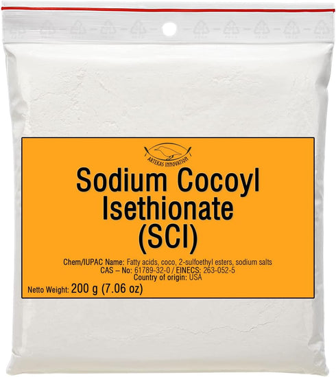 SODIUM COCOYL ISETHIONATE (SCI) Powder, Foaming Surfactant for Homemade Shampoo Bars, 200 g