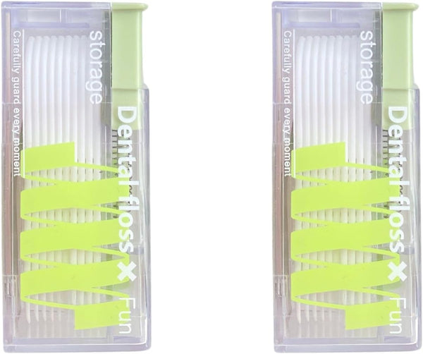 2-Piece Refillable Floss Pick Dispenser with 20 Floss Picks - Perfect Holder for a Fresh Smile (DoublePack, Evergreen)