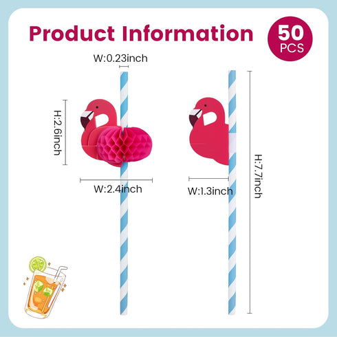 HANSGO 50PCS Flamingo Paper Drinking Straws for Tropical Luau Pool Party Supplies, Birthday Wedding Tableware