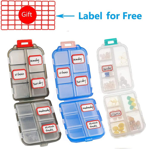 YEEHO (3 Pack) 10 Pill Case - Portable Small Supplements Tablet Container Box with Compartments - Medicine Capsule