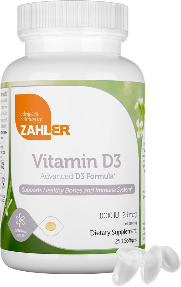 Zahler Advanced Vitamin D3 1000 IU Softgels - 250 Count, Kosher, Vegetarian, Immune Support
