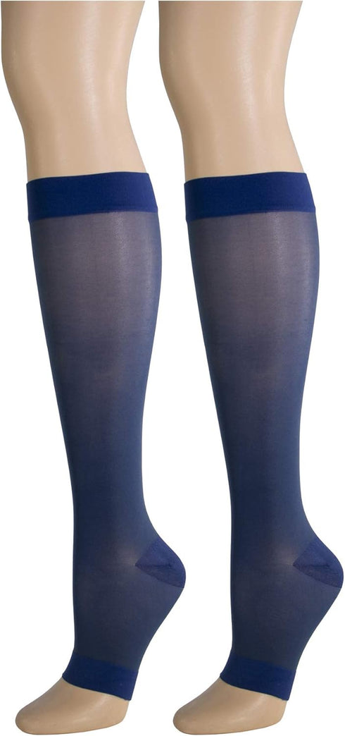 Truform Sheer Compression Stockings, Women's Knee High Length, Open Toe, 15-20 mmHg, 20 Denier, Blue, 2X-Large
