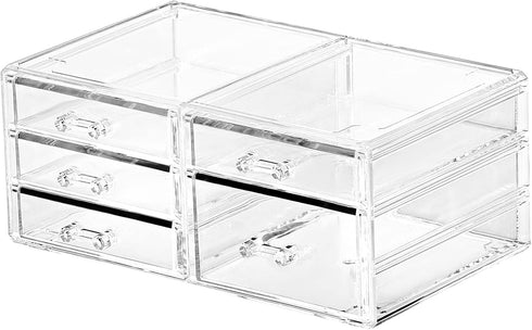 Office Desktop Storage Box - Rectangular Drawers, Plastic Makeup Storage with 5 Drawers for Desk Organization, Clear