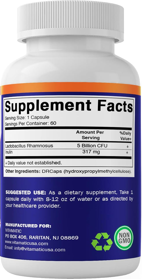 Vitamatic Lactobacillus Rhamnosus, 5 Billion per DR Capsule, 60 Count, Digestive & Immune Support