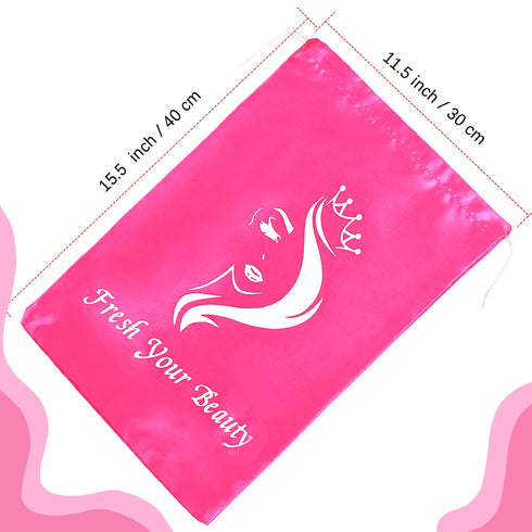 Satin Bags with Drawstring for Bundles, Wigs, Hair Extensions, Tools - 6 PCS Pink Soft Silk Pouches