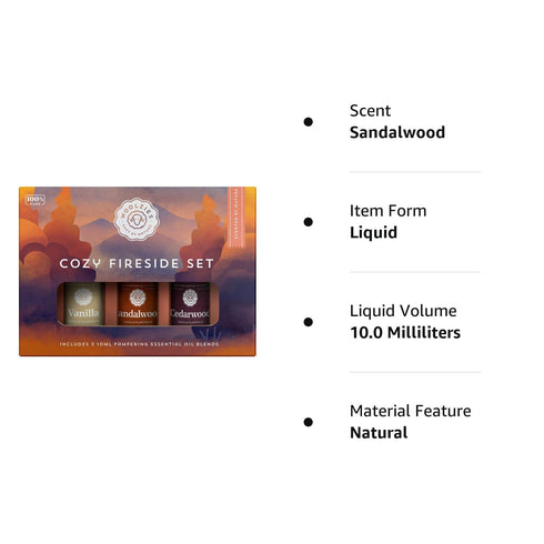 Woolzies Top 3 Cozy Fireside Essential Oil Set | Premium Oils incl. Cedarwood Vanilla & Sandalwood | Therapeutic Grade Aromatherapy Oils | Great Scent for Spa/Home
