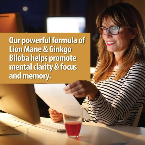 Organic Lions Mane Supplement Capsules 5400mg, Ginkgo Biloba 120mg, Vegan for Cognitive Function, 2 Months