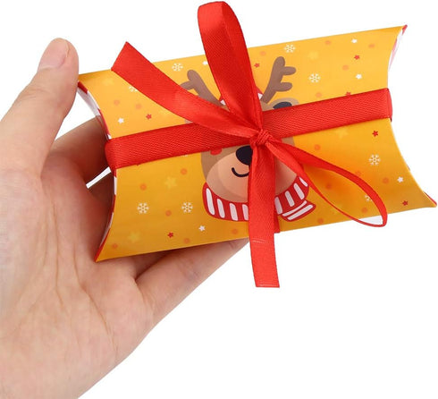 CCINEE Christmas Pillow Boxes - Xmas Candy Boxes with Red Ribbons, Santa Elk Gift Card Holder, 50PCS