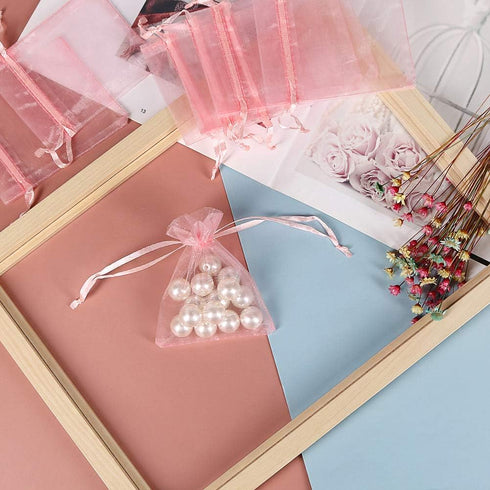 HRX Package Blush Pink Organza Bags 3x4 inch - 100pcs Mesh Gift Bags Jewelry Pouches Drawstring Empty Sachet