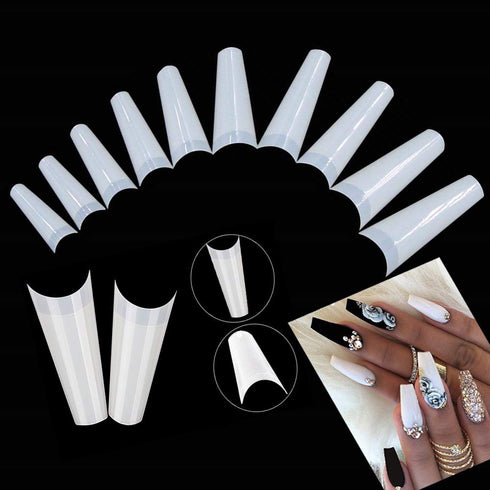 Natural Coffin Acrylic Nails - 500pcs Half Cover Ballerina Nails Tips Long Acrylic False Fake Nail Artificial, 10 Sizes