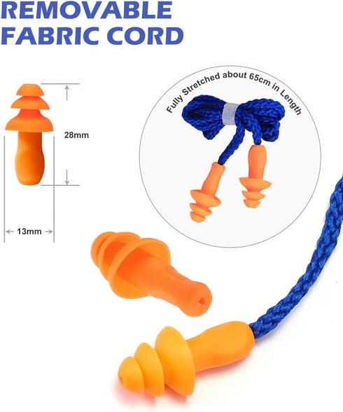 10 Pairs Corded Silicone Ear Plugs with Plastic Carry Cases, Reusable Noise Cancelling Earplugs for Hearing Protection,